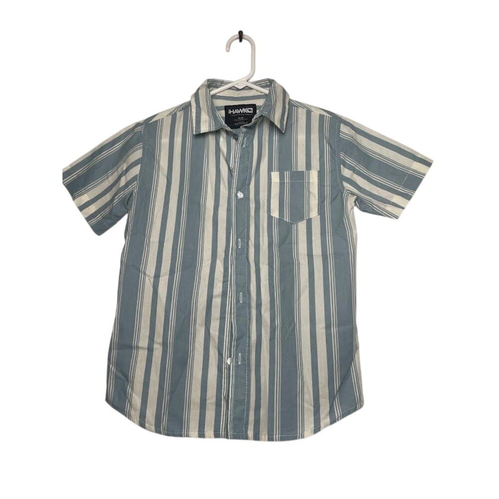Tony Hawk Button-Up Shirt Boys Medium Stripped Short Sleeve Casual Shirt